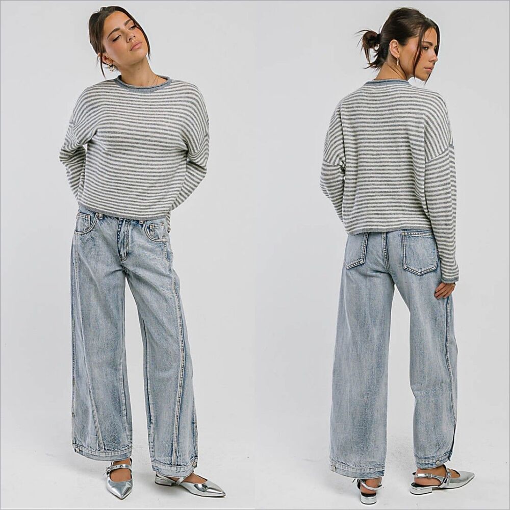 Bohme Kadie High Rise Baggy Jeans Light Wash Size Small NWT Button Cuff Rigid